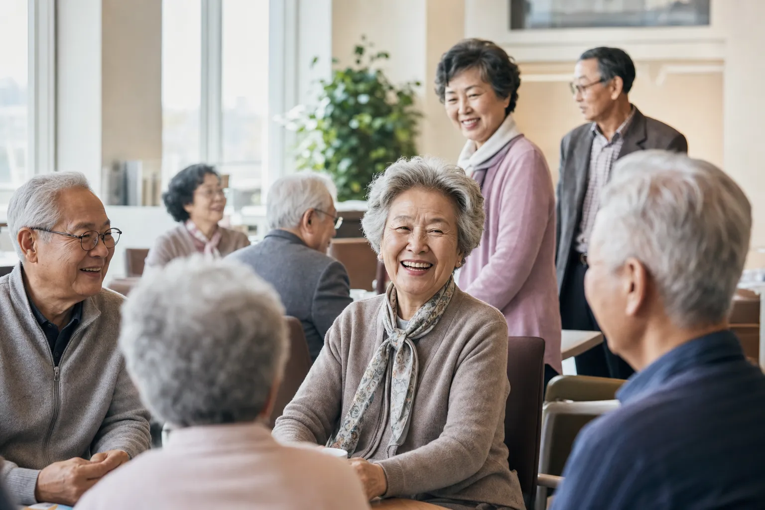 A group of seniors gathered at a community center