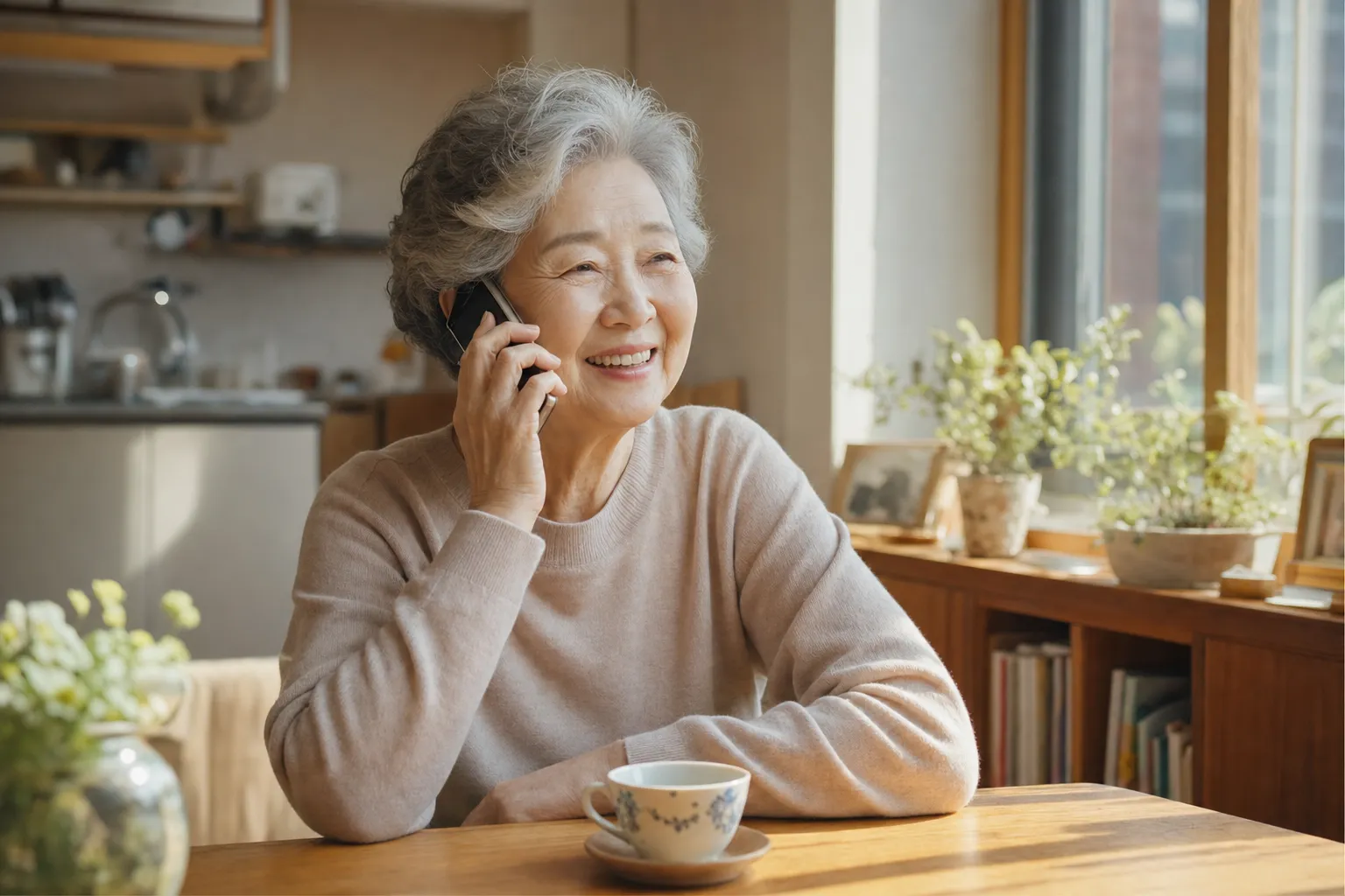 An elder sharing a warm check-in call