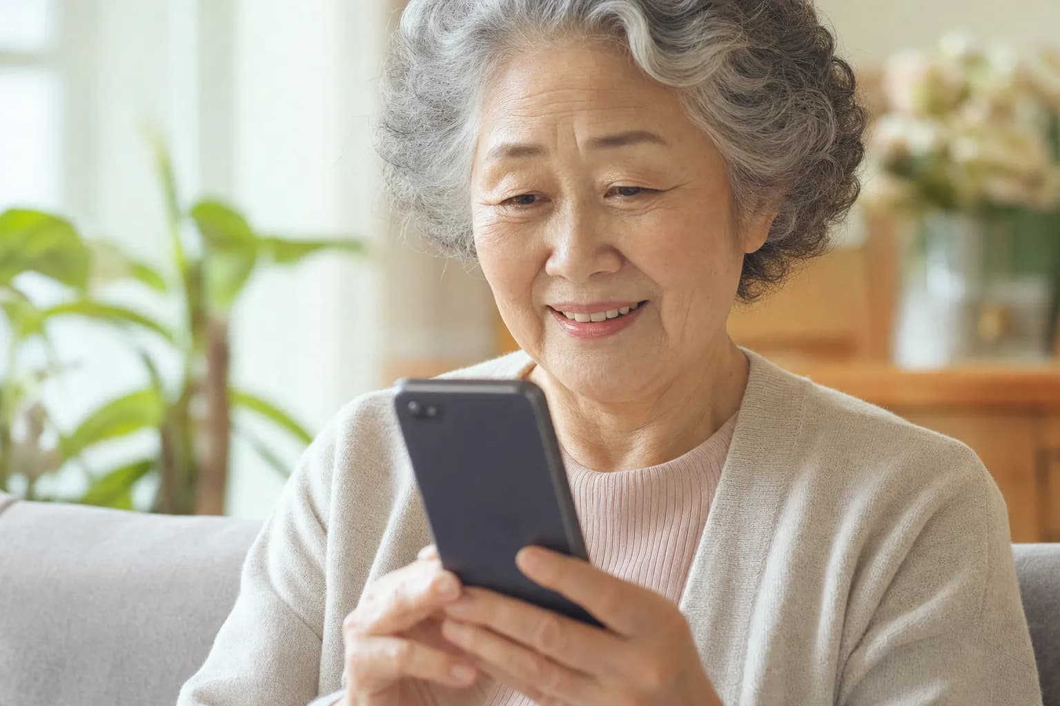 A hopeful senior holding her phone